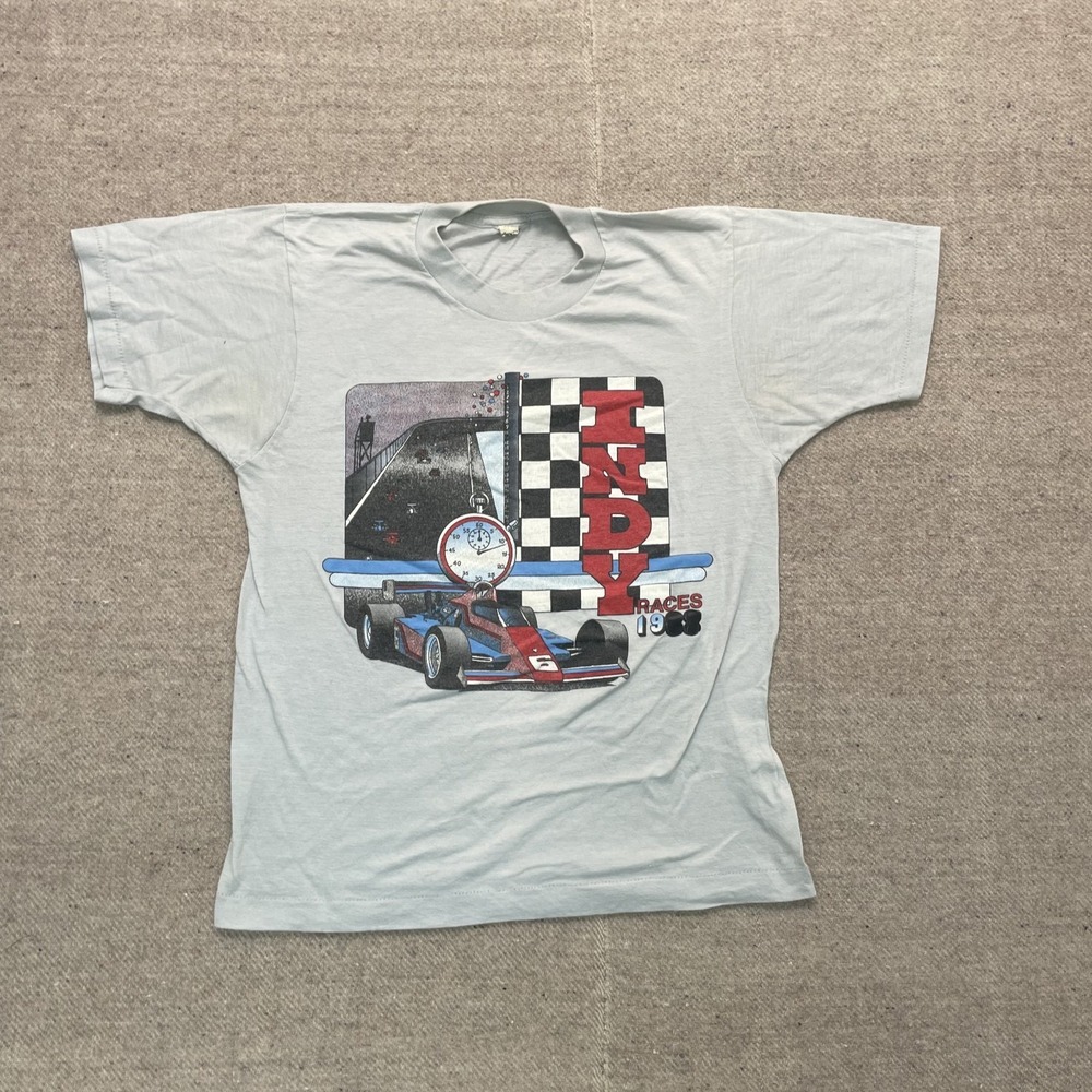Vintage Indy 500 Racing T-Shirt Men Small White 1980s Screen Stars